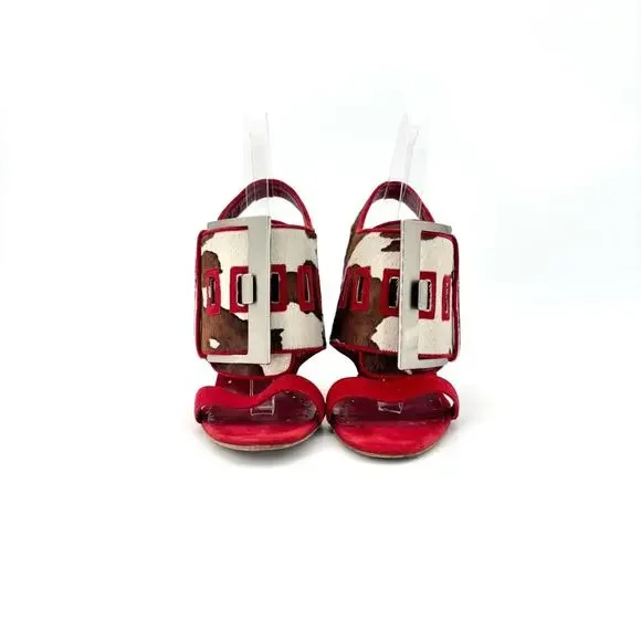 Manolo Blahnik Martamucco Buckle Cow Print Pony Style Calf Hair Sandals 40 - Picture 7 of 9